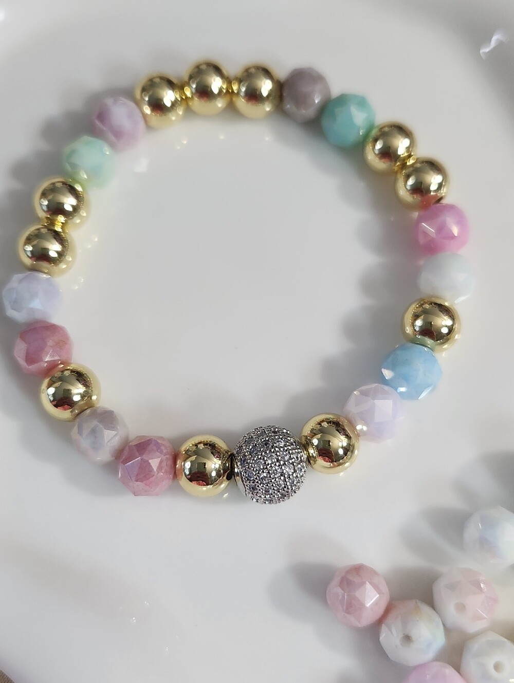 Cotton Candy Two Tone Beaded Bracelet - Picture 2 of 4